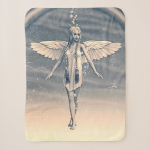Couverture Sherpa Art vintage de l'ange gardien arc-en-ciel