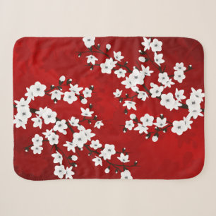 Couverture Sherpa Asie Floral blanc cerisier rouge