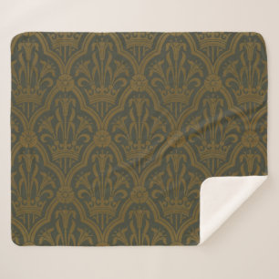Couverture Sherpa Audsley Or vintage doré lily couronne vert damas d