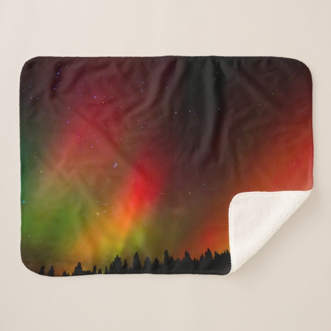 Couverture Sherpa Aurora Borealis et arbres (Devant (Horizontal))