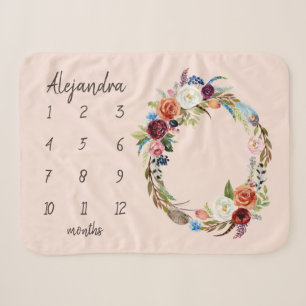 Couverture Sherpa Automne Boho Blooms Monogramme Baby Milestone Phot