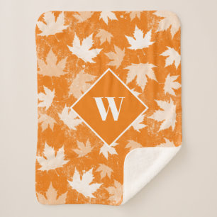 Couverture Sherpa Automne Feuilles Motif Monogramme