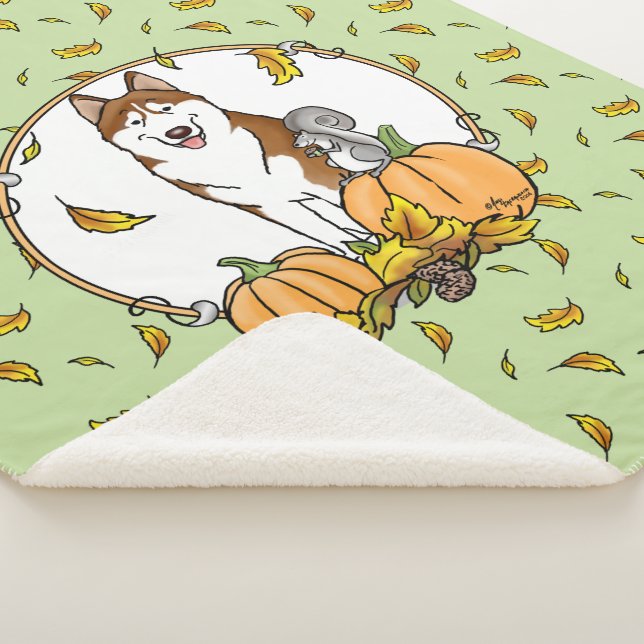 Couverture Sherpa Automne Sibérie Husky (rouge) Citrouille mignonne  (3/4)