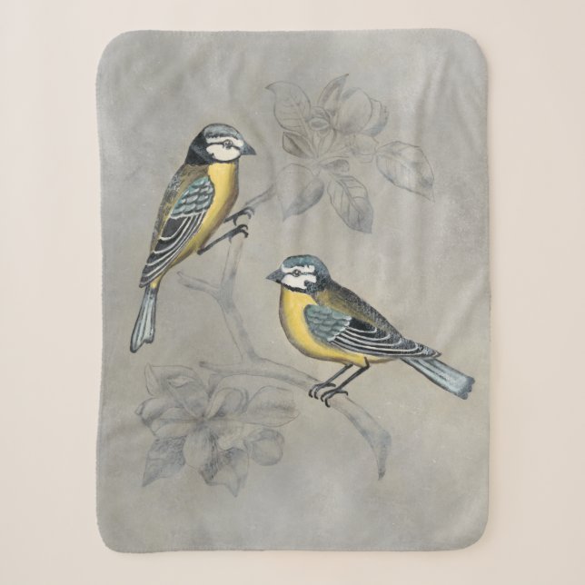 Couverture Sherpa Aviaire argenté | Couple d'oiseaux (Devant)