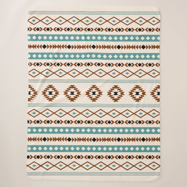 Couverture Sherpa Aztec Turquoise Terracotta Crème Noire Mixte Motif (Devant)