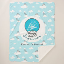 Baby Blue Train Choo Choo Ingénieur Sherpa Blanket