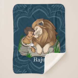 Couverture Sherpa Baby boy and lion on on a blue mandala background