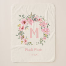 Baby Girl rose florale Sage vert Feuille Monogramm