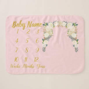Couverture Sherpa Baby Girl rose Milestone Blanket cadeau personnali