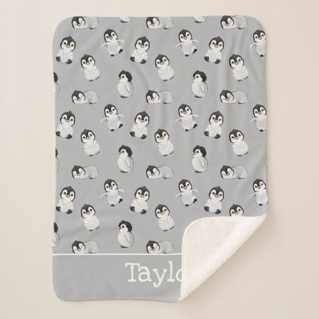 Couverture Sherpa Baby shower d'hiver de pingouin gris simple (Devant)