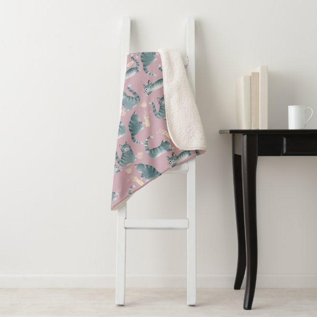 Couverture Sherpa Bad Grey Tabby Chats Frapper Tout (En situation)