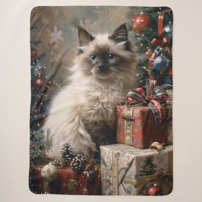 Couverture Sherpa Balinais Kitten Noël Portrait de chat (Devant)