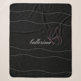 Couverture Sherpa Ballerina minimaliste et papillon rose noir