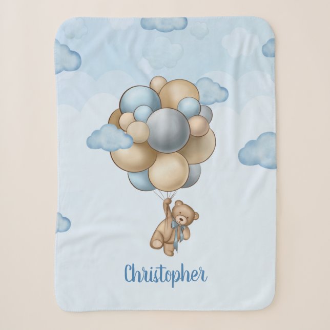 Couverture Sherpa Ballons beiges bleu brun brun en teddy personnalis (Devant)