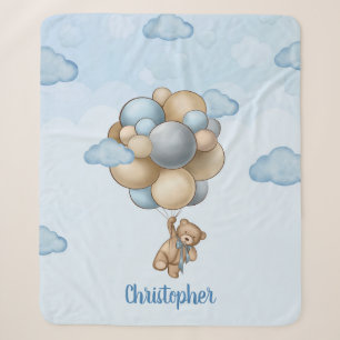 Couverture Sherpa Ballons beiges bleu brun brun en teddy personnalis