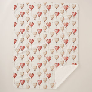 Couverture Sherpa Ballons Coeur Crème Rouge