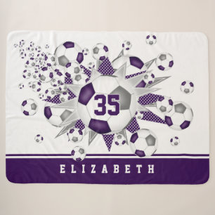 Couverture Sherpa ballons de football gris violet étoiles filles sal