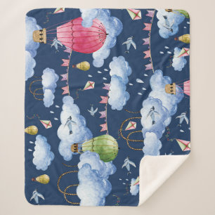 Couverture Sherpa Ballons Whimsical : Motif de nuage d'aquarelle