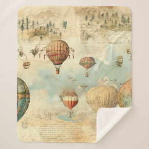 Couverture Sherpa Balloon vintage à air chaud dans un paysage serein
