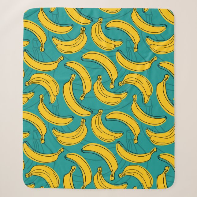 Couverture Sherpa banane jaune avec contour noir sans couture motif  (Devant)