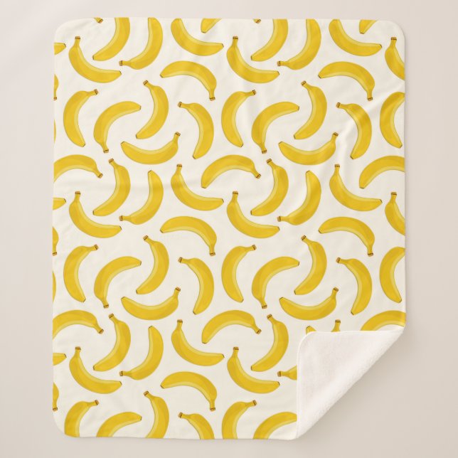 Couverture Sherpa Bananes Fruits tropicaux Imprimer, jaune et blanc (Devant)