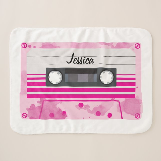 Couverture Sherpa Bande de cassette rose personnalisée avec aquarell (Devant (Horizontal))