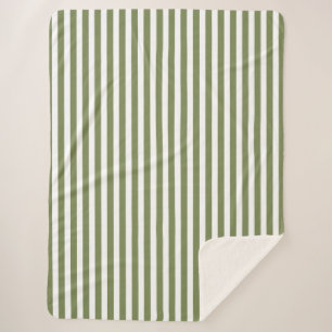 Couverture Sherpa Bandes de bonbons vert olive et blanc