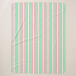 Couverture Sherpa Bandes de bonbons vert, rose et blanc à la menthe