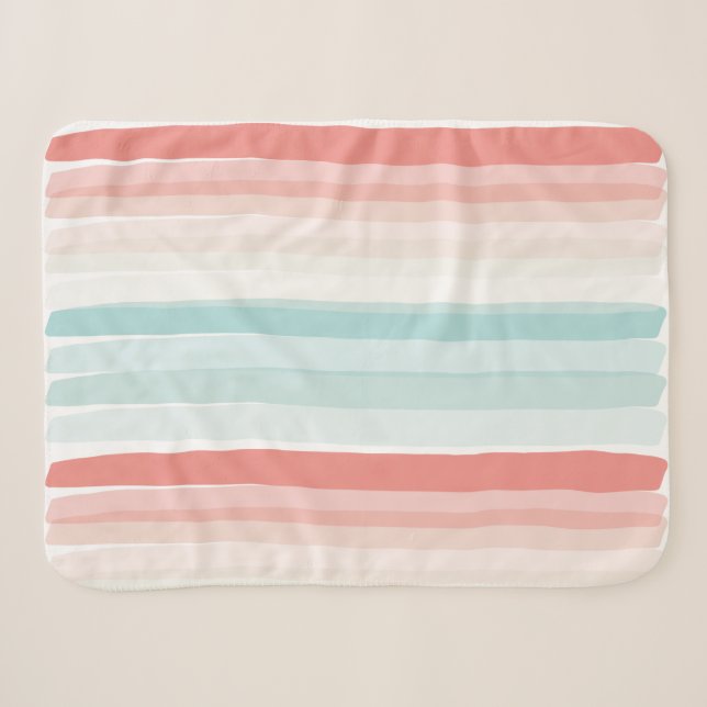 Couverture Sherpa Bandes estivales de corail et de turquoise (Devant (Horizontal))