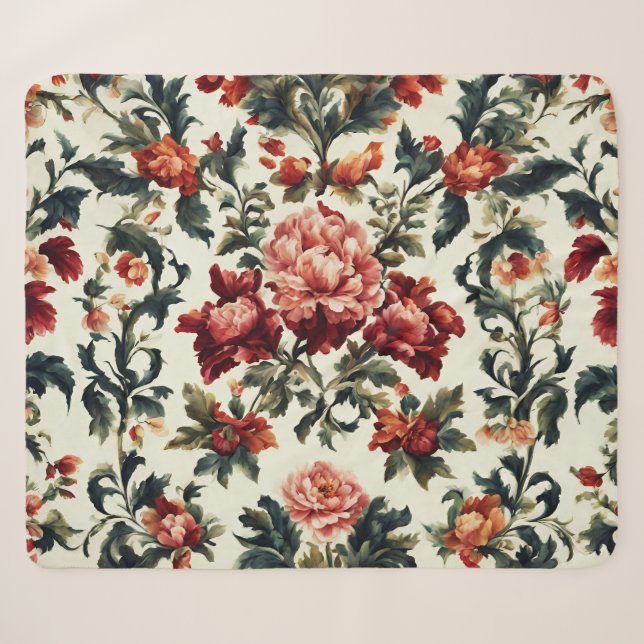 Couverture Sherpa baroque italien. Fleurs et Feuilles chics (Devant (Horizontal))