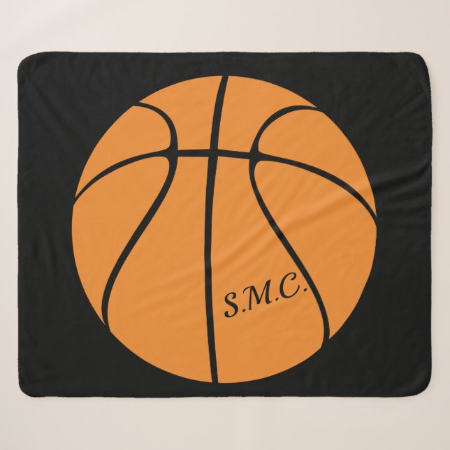 Couverture Sherpa Basket-ball noir moderne orange personnalisé (Devant (Horizontal))