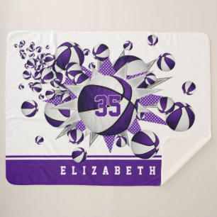 Couverture Sherpa basket violet étoiles filles salle de sport