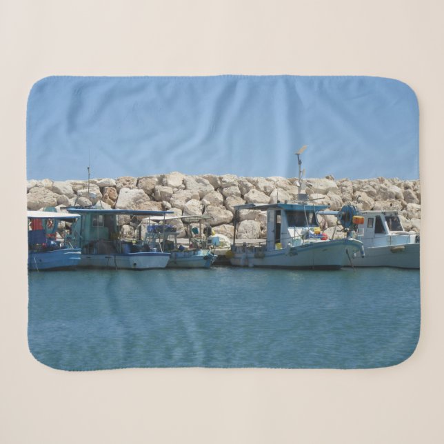 Couverture Sherpa Bateaux de pêche méditerranéens en Blue Sea Design (Devant (Horizontal))