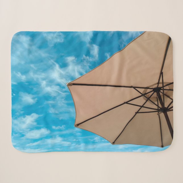 Couverture Sherpa Beach party blues soleil océan parapluie pop coule (Devant (Horizontal))