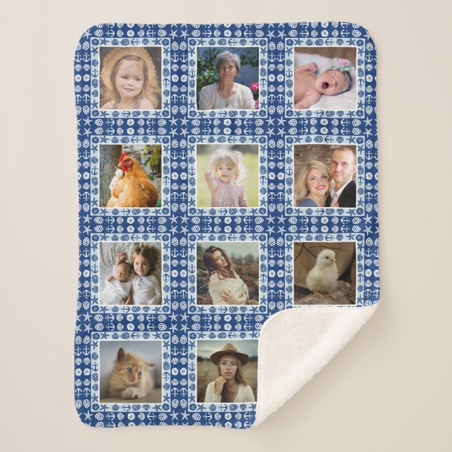 Couverture Sherpa Beach Seashell Faux Quiloté Photo Nautique Collage (Devant)