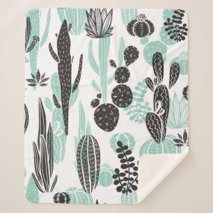 Couverture Sherpa Beau cactus dessinés à la main doodé sans couture 