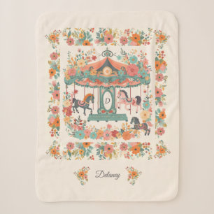 Couverture Sherpa Beau Carrousel Floral Cheval Monogramme Personnali