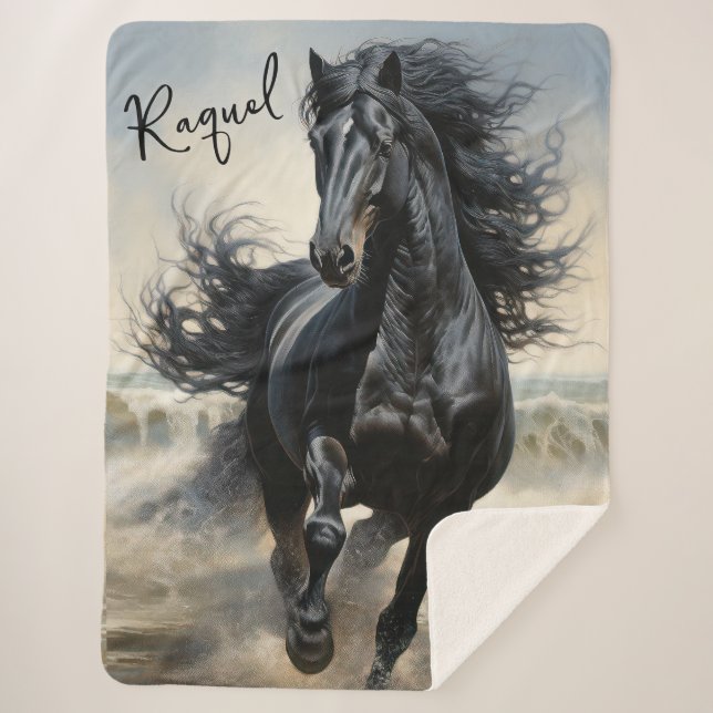 Couverture Sherpa Beau Cheval Noir Thoroughbred (Devant)