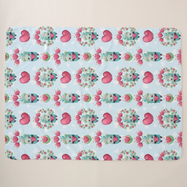 Couverture Sherpa Beau Floral Mason Jar Hearts Motif (Devant (Horizontal))