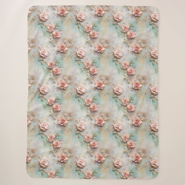 Couverture Sherpa Beau Romantique Rose rose rose Roses romantiques (Devant)