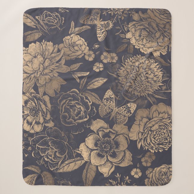 Couverture Sherpa Beautiful flowers peonies, roses and butterflies.  (Devant)
