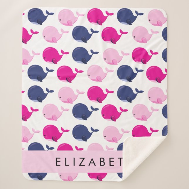 Couverture Sherpa Beaux Baleines, Motif De Baleines, Votre Nom (Devant)