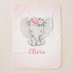 Couverture Sherpa Bébé de fille personnalisé par éléphant floral