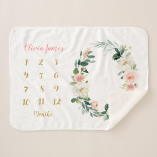 Couverture Sherpa Bébé floral mignon fille Jalon mensuel bébé