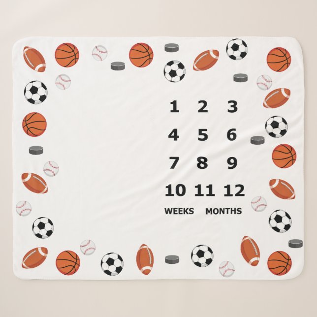Couverture Sherpa Bébé Jalon Blanche Sports Design (Devant (Horizontal))