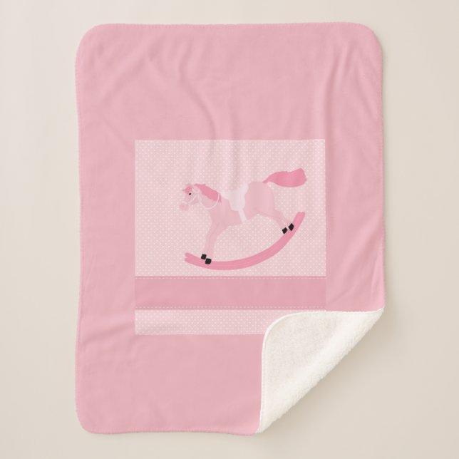 Couverture Sherpa Bébé mignon fille rose Rocking Horse (Devant)
