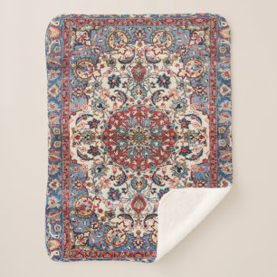 Couverture Sherpa Bébé perse fin Bleu Tan rouge 