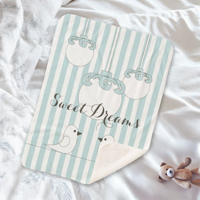 Couverture Sherpa Bébé personnalisé Bleu bande mignonne Oiseaux Enfa (Créateur téléchargé)