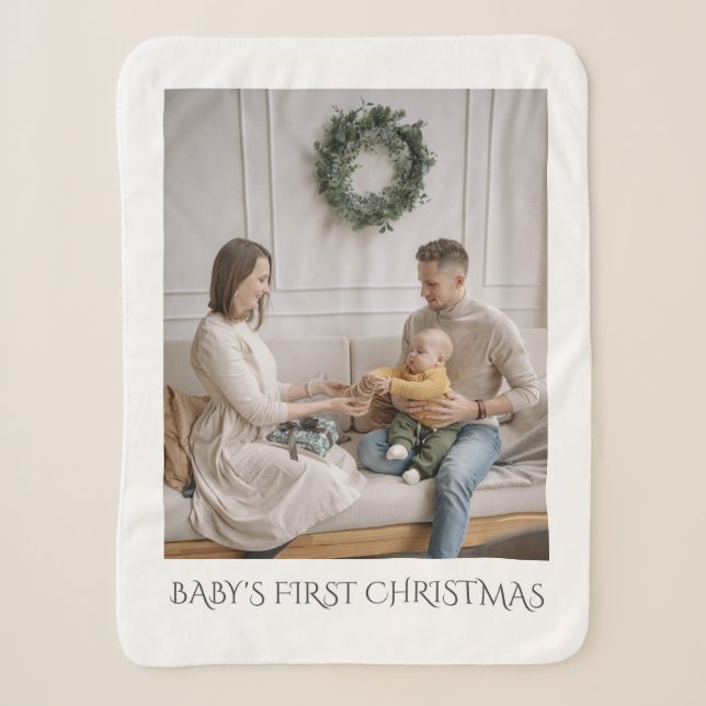 Couverture Sherpa Bébé Première famille de Noël Photo (Devant)