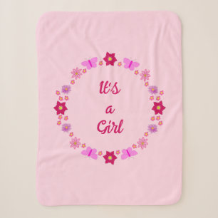 Couverture Sherpa Bébé rose Papillons et fleurs personnalisés